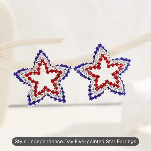USA Patriotic Star rhinestone Earrings - Picture 5 of 5